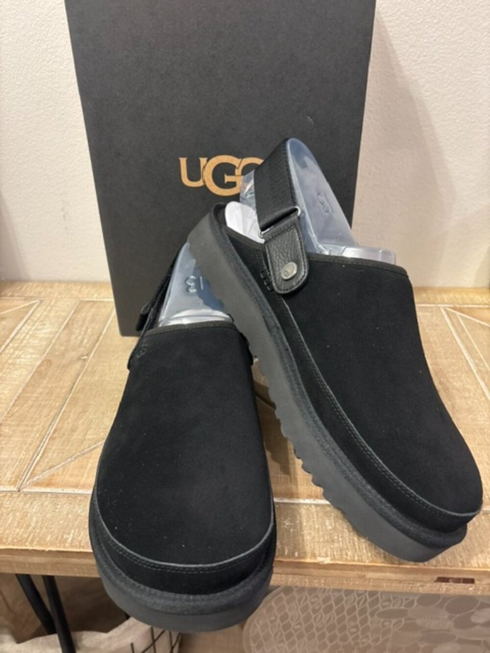 UGG Black Suede Slip-On Clog Loafers